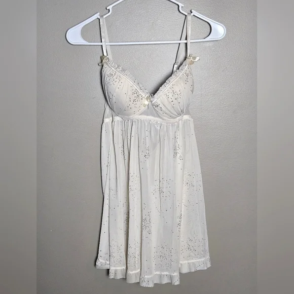 Black Fuschia Embellished Padded Lingerie Nightie, Size Medium - Picture 1 of 5